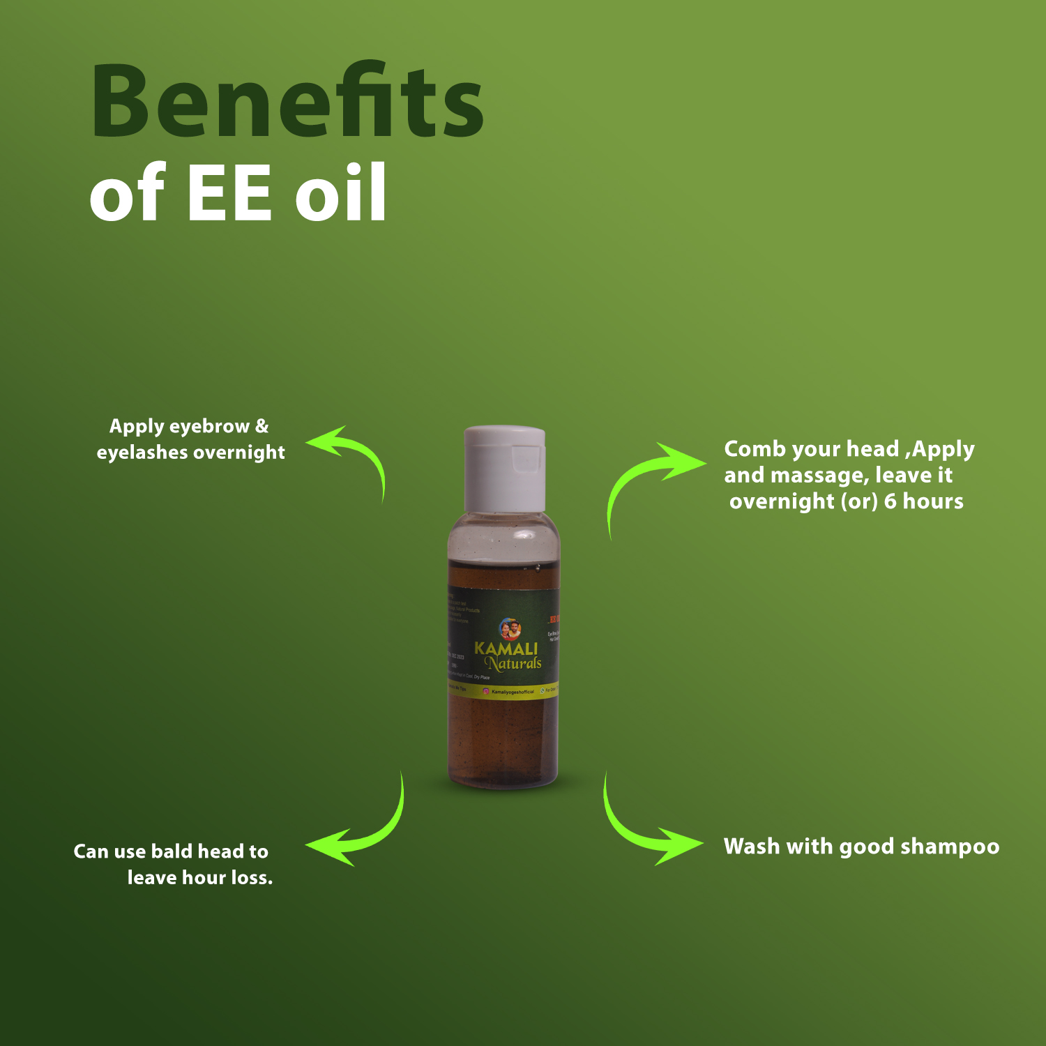 EE Oil ( Eye Brow , Eye lashes, Bald hair ) you can see result in 7 days for Eye brow and eye lashes - 50ml