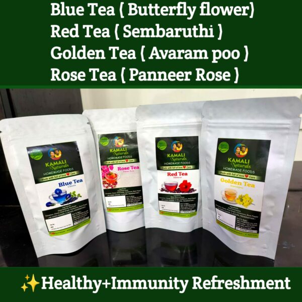 4 set of 25g Herbal Tea 100% Natural * Red tea, Blue tea, Golden tea, Rose tea *